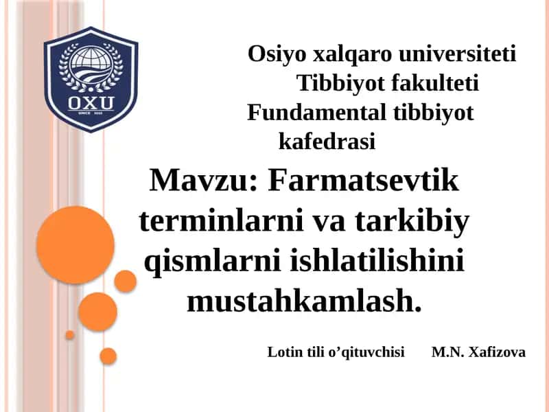 Farmatsevtik tеrminlar va tarkibiy qismlar