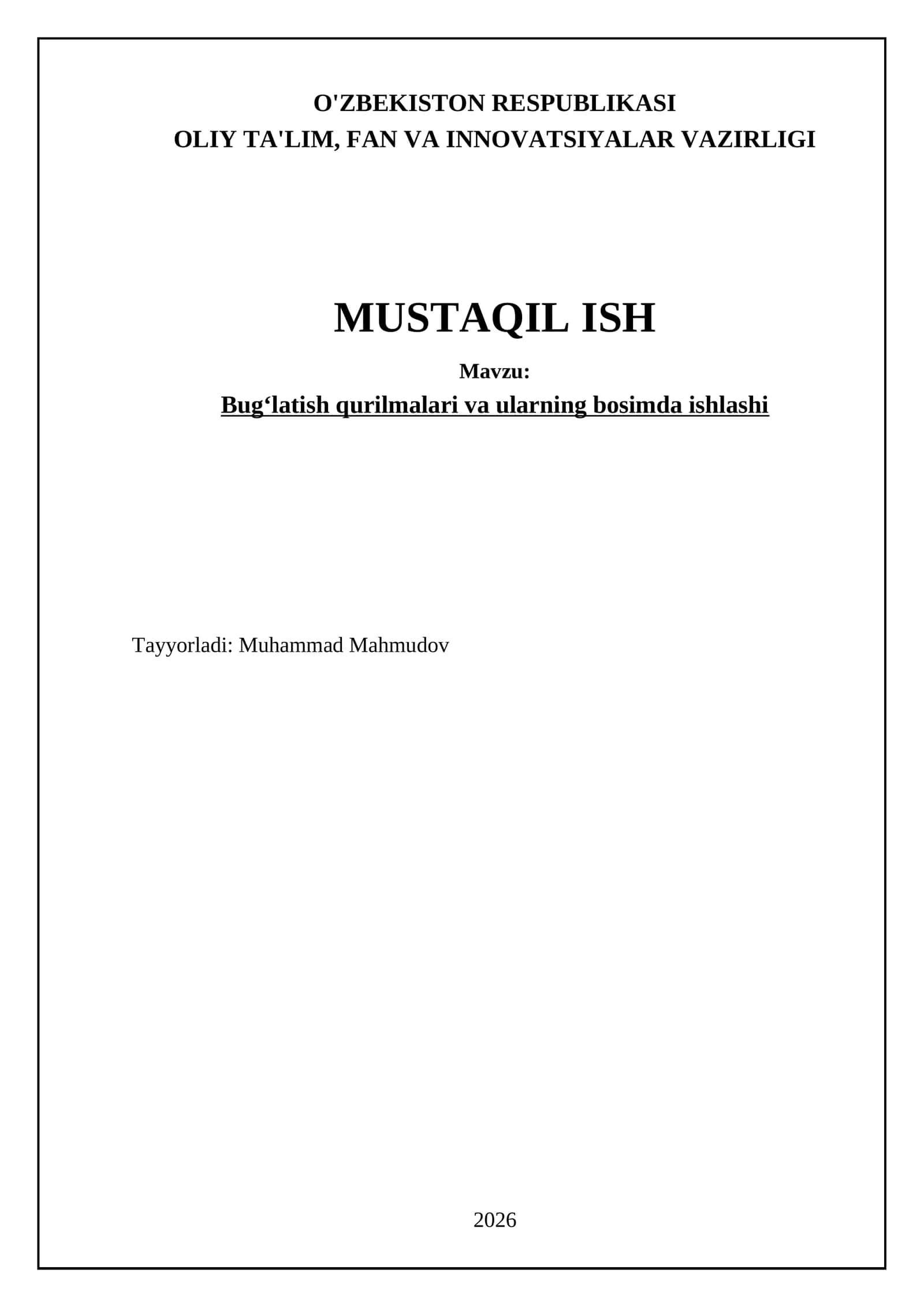 Bug‘latish qurilmalari va ularning bosimda ishlashi