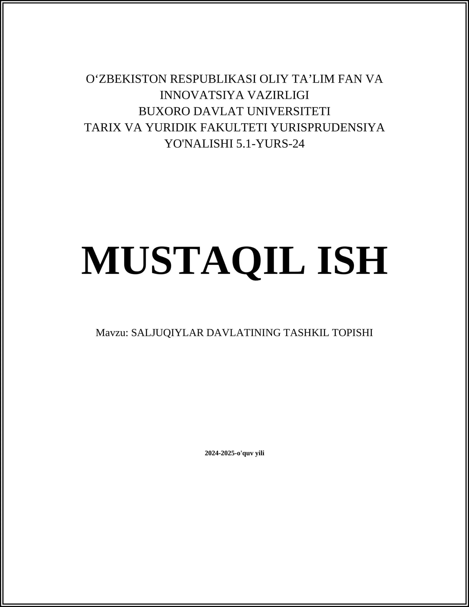 SALJUQIYLAR DAVLATINING TASHKIL TOPISHI