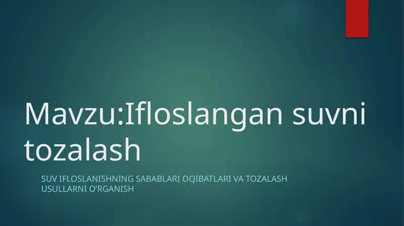 Ifloslangan suvni tozalash