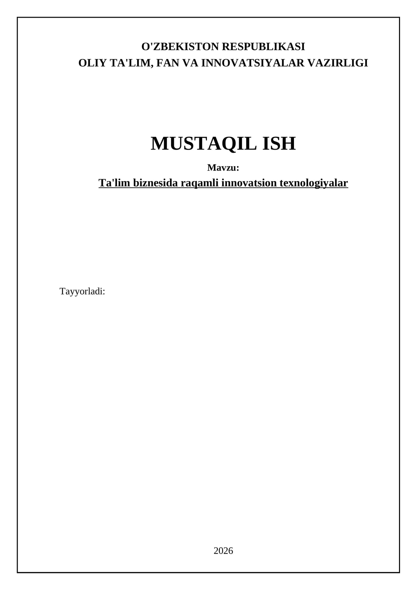 Ta'lim biznesida raqamli innovatsion texnologiyalar
