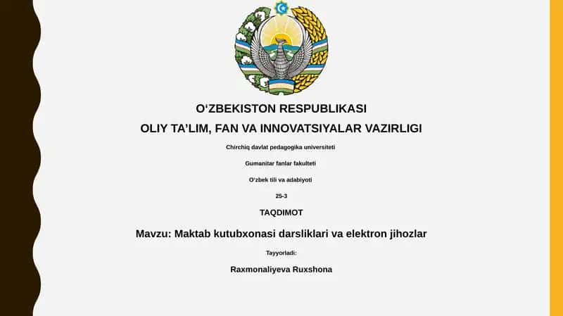 Maktab kutubxonasi darsliklari va elektron jihozlar