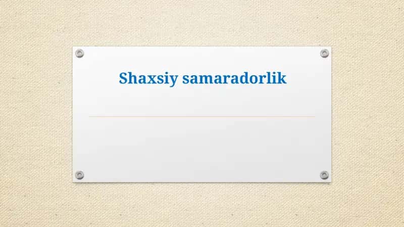 Shaxsiysamaradorlik