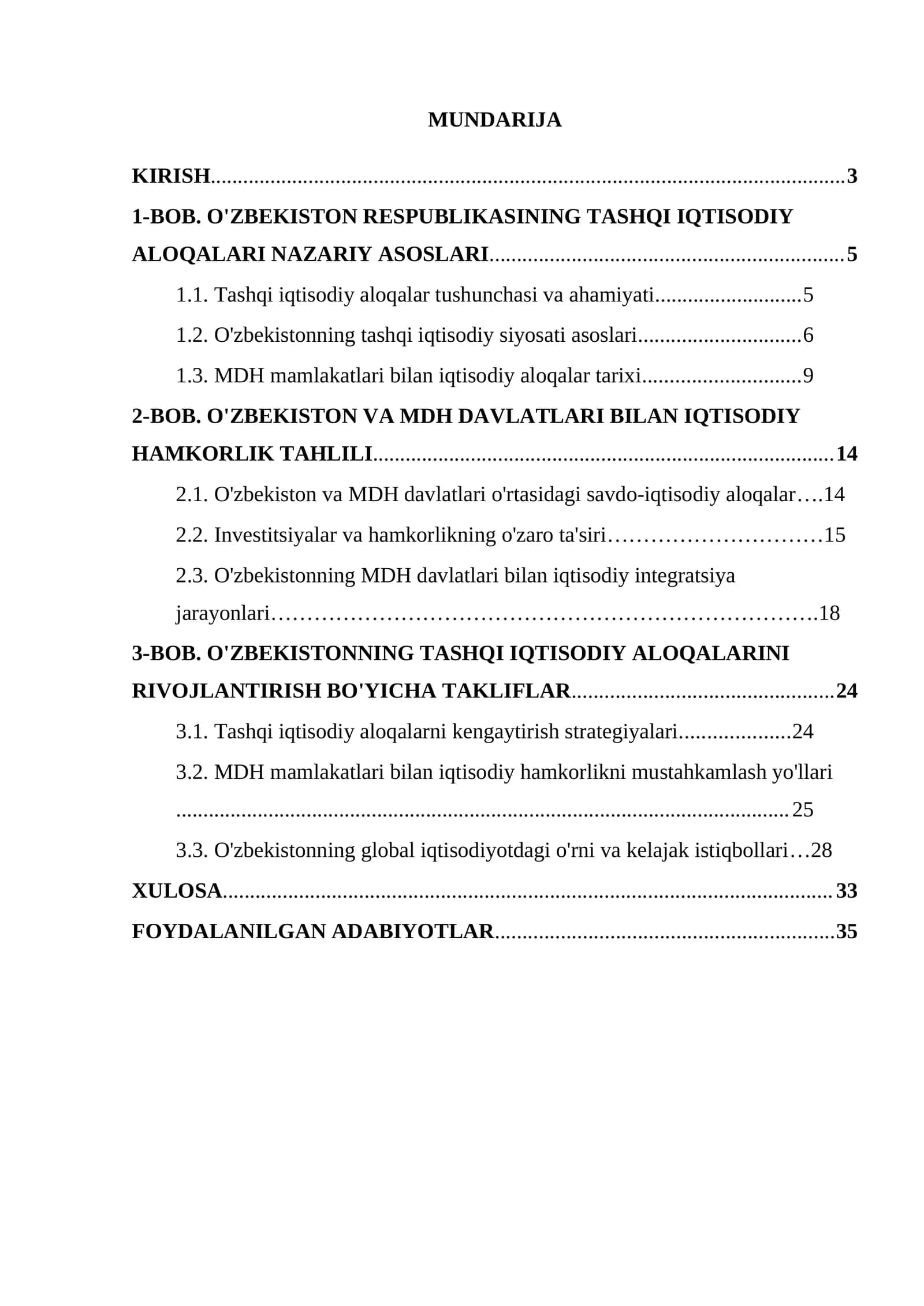 O'ZBEKISTON RESPUBLIKASINING TASHQI IQTISODIY ALOQALARI NAZARIY ASOSLARI