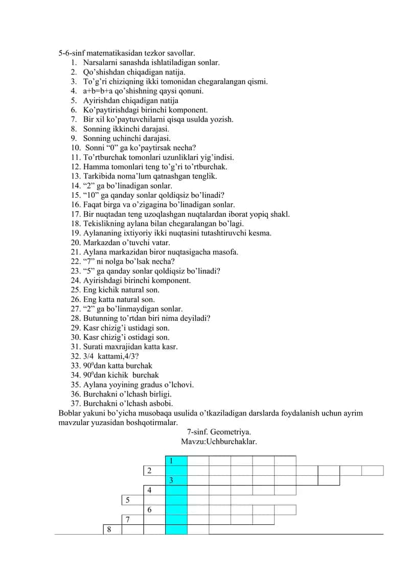 test matematika 5-sinf