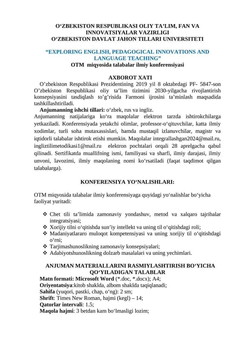 OTM miqyosida talabalar ilmiy konferensiyasi