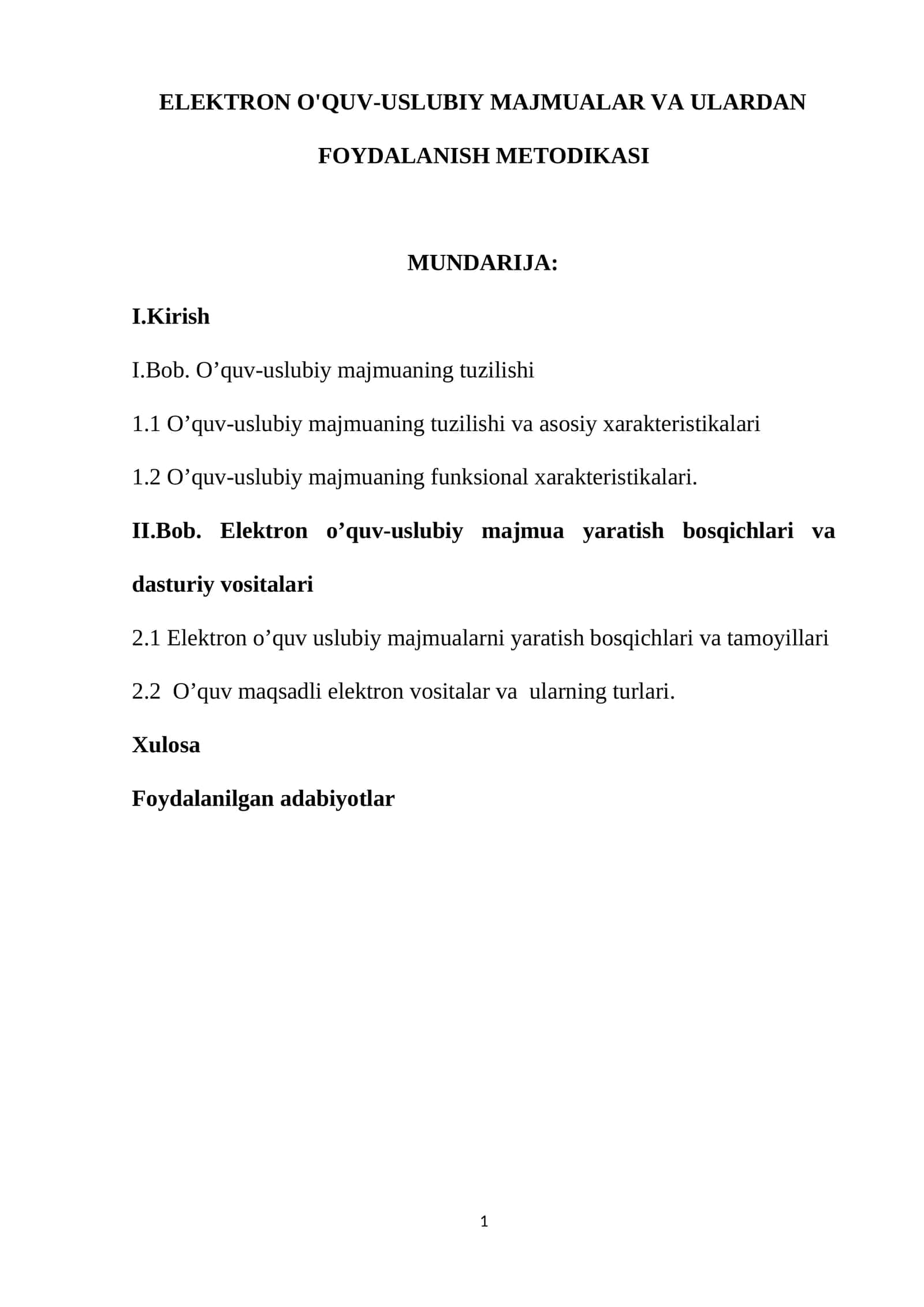 ELEKTRON O'QUV-USLUBIY MAJMUALAR VA ULARDAN FOYDALANISH METODIKASI