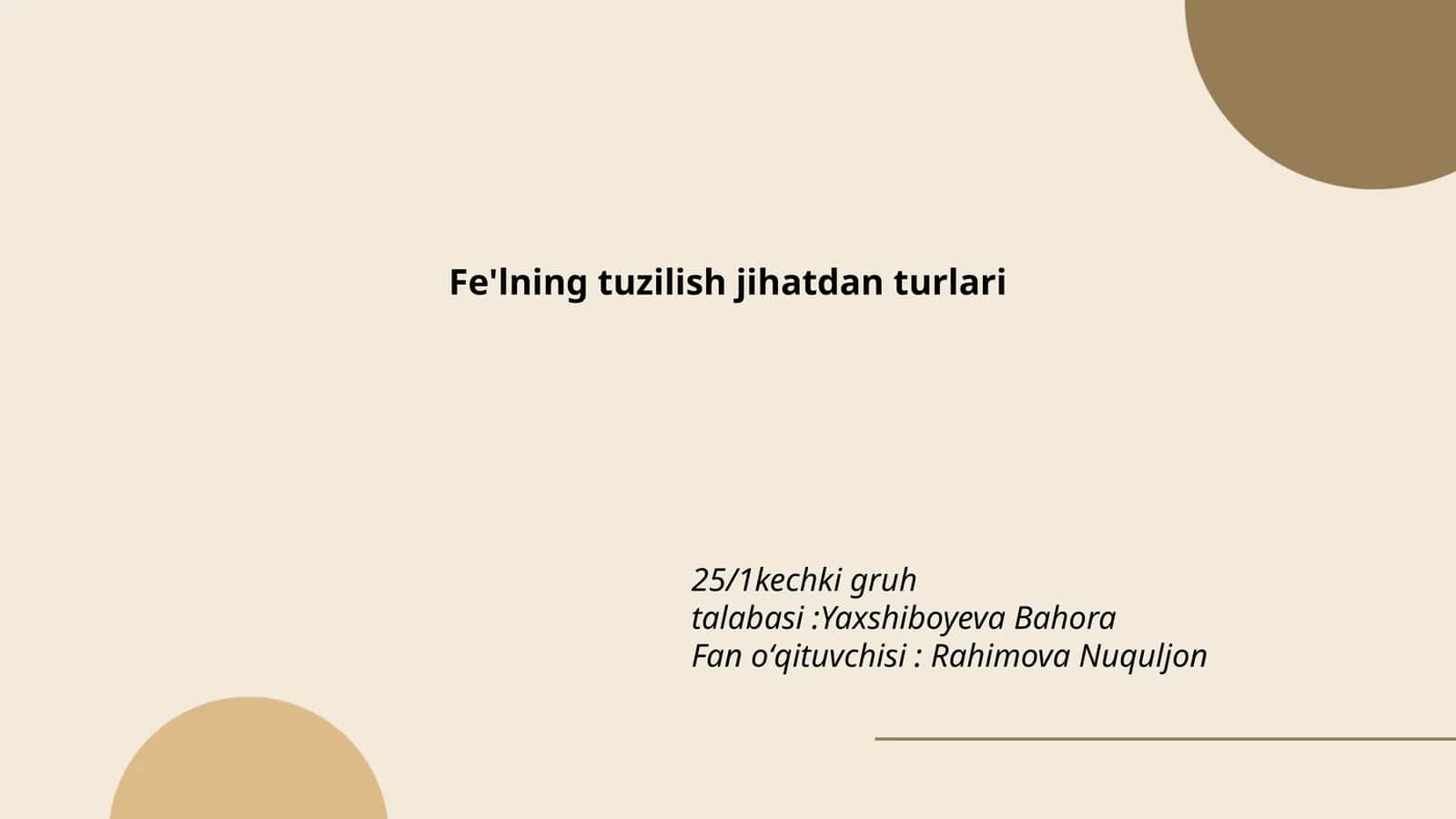 Oddiy (bir ildizli) fe'llar