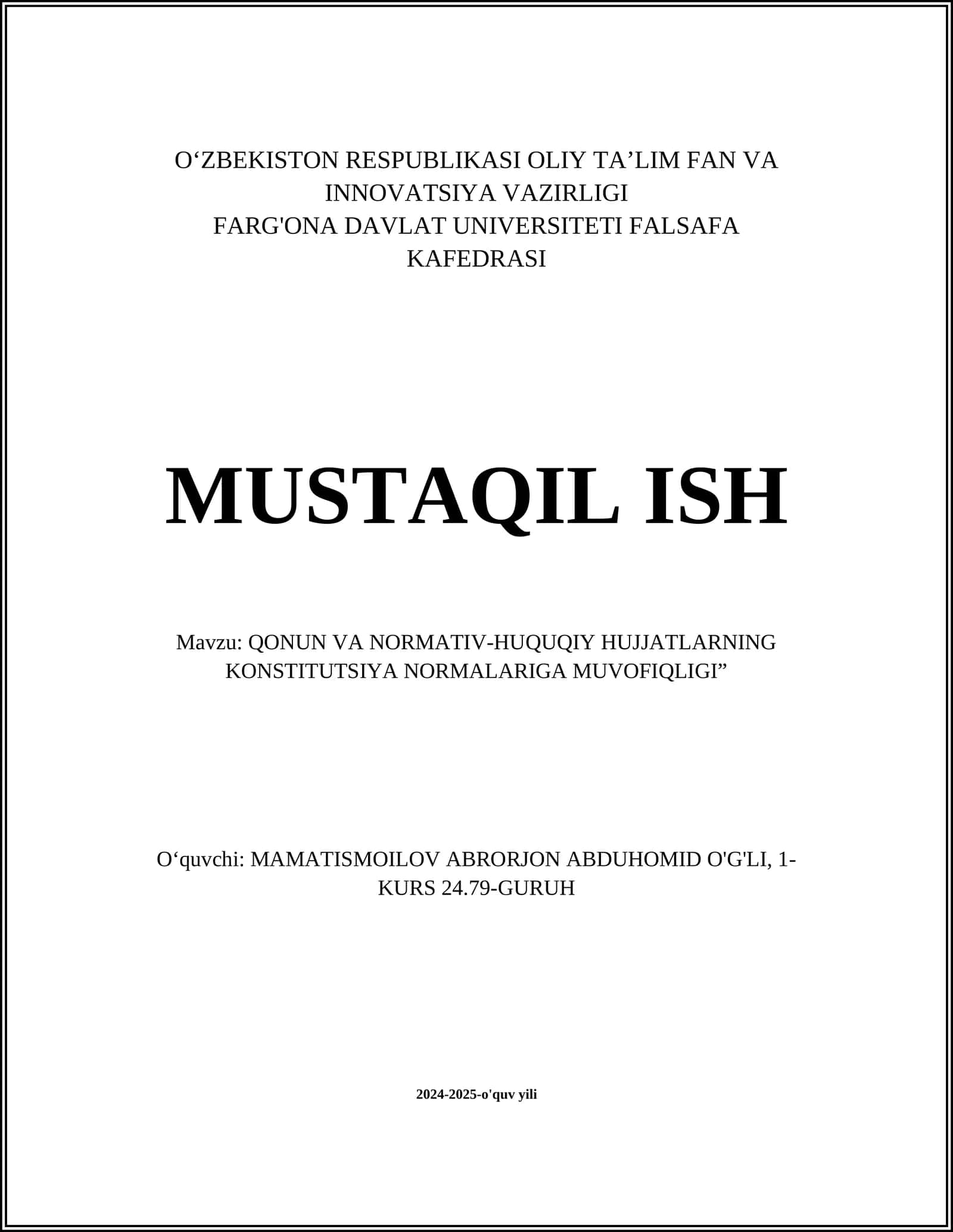 Qonun va Normativ-Huquqiy Hujjatlar