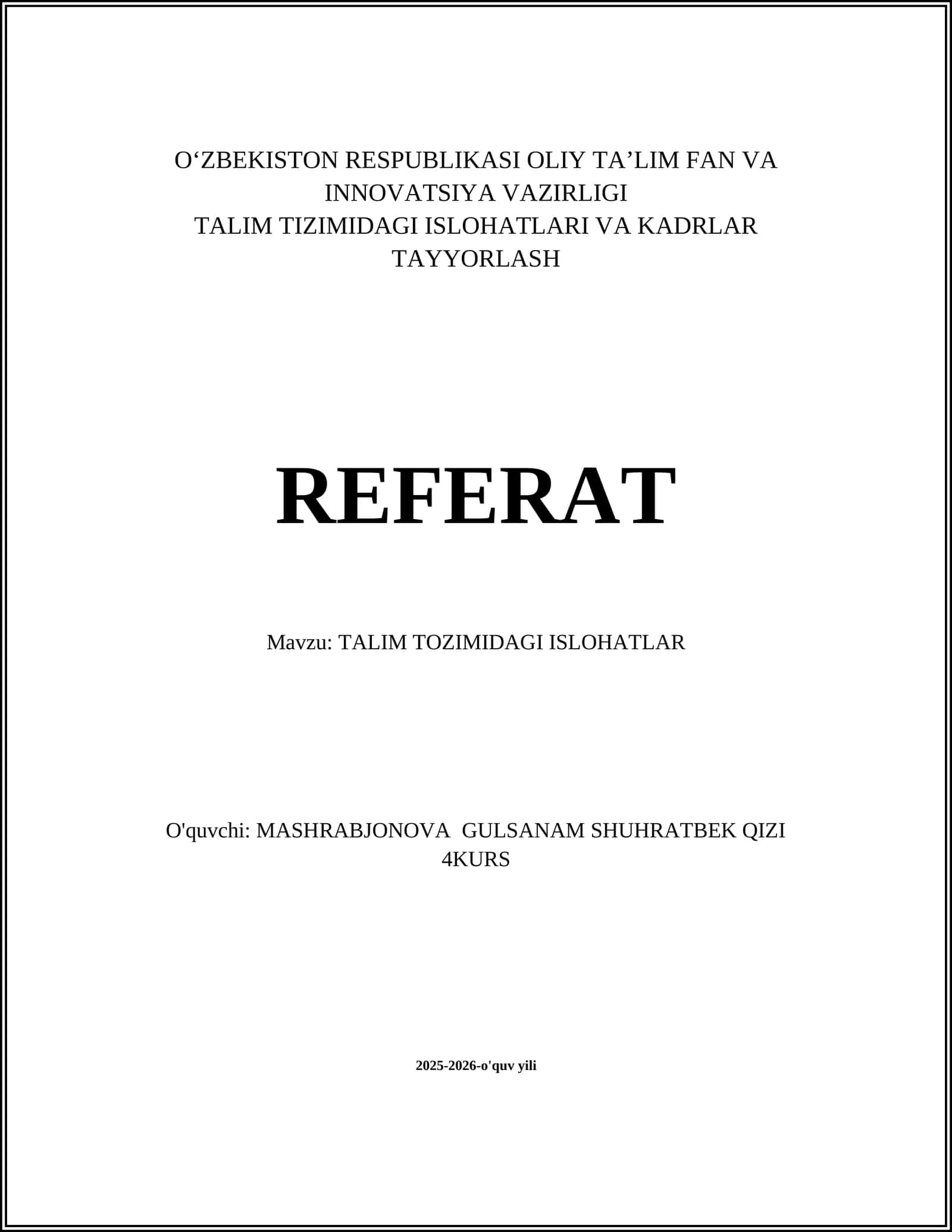 TALIM TOZIMIDAGI ISLOHATLAR
