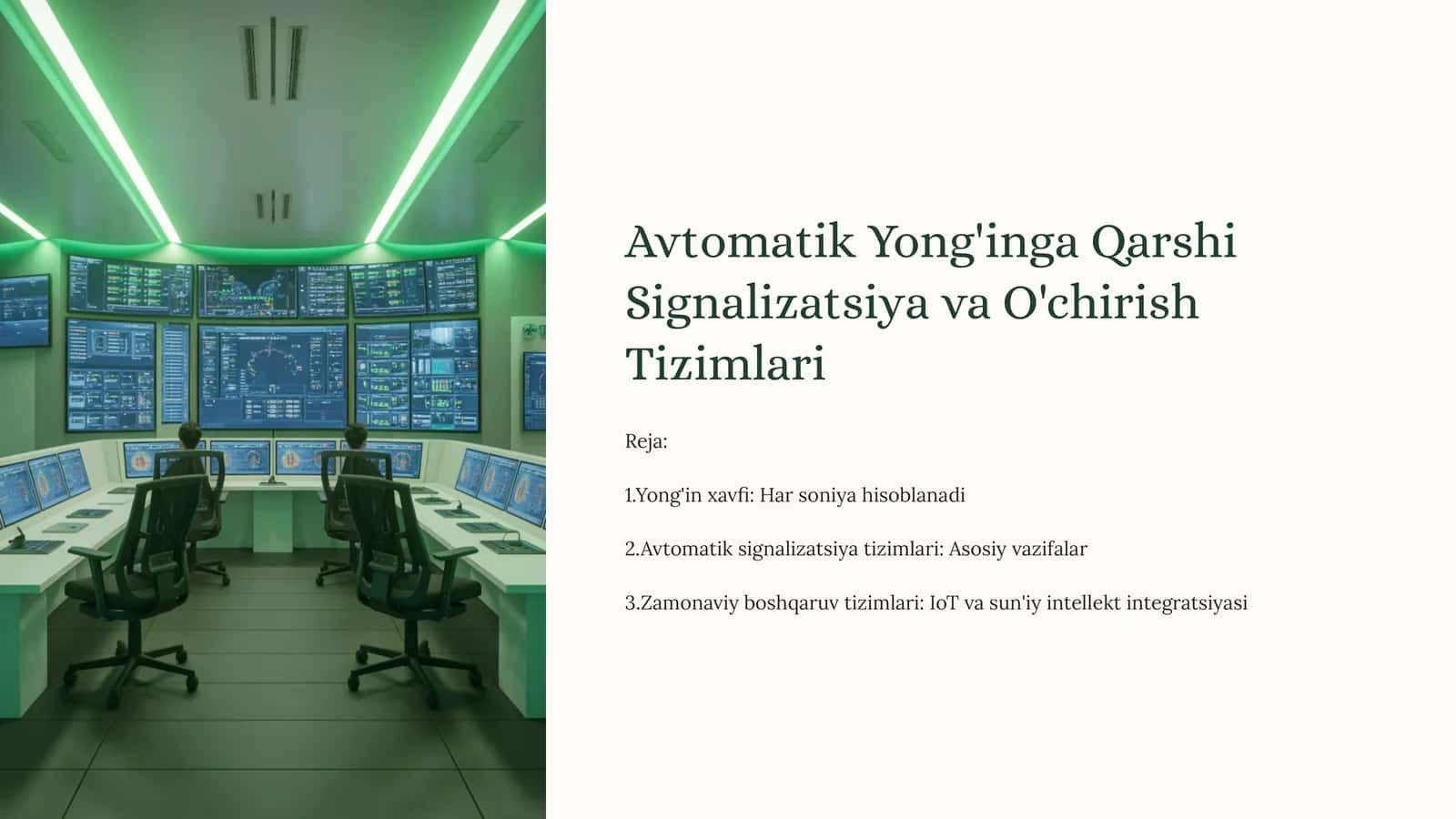 Avtomatik Yong'inga Qarshi Signalizatsiya va O'chirish Tizimlari