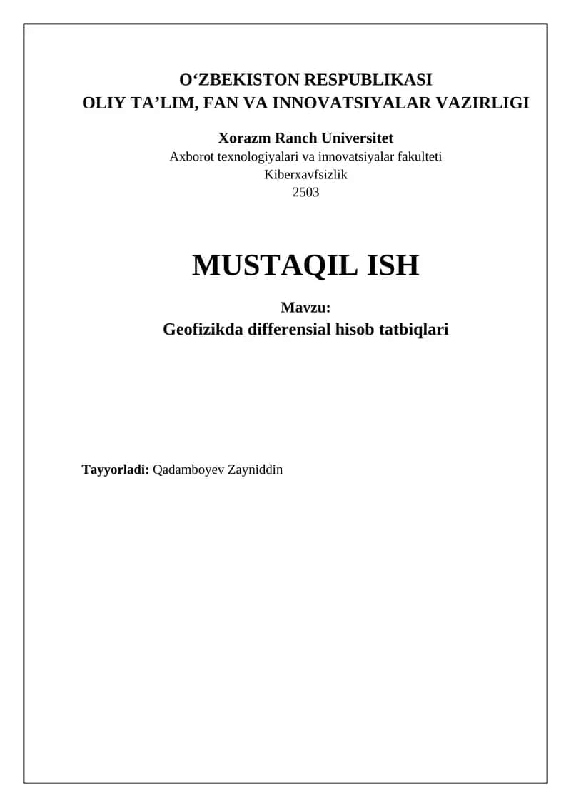 Geofizikda differensial hisob tatbiqlari