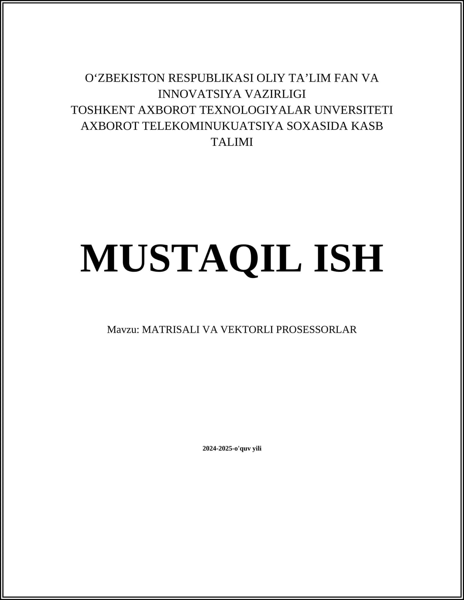 MATRISALI VA VEKTORLI PROSESSORLAR