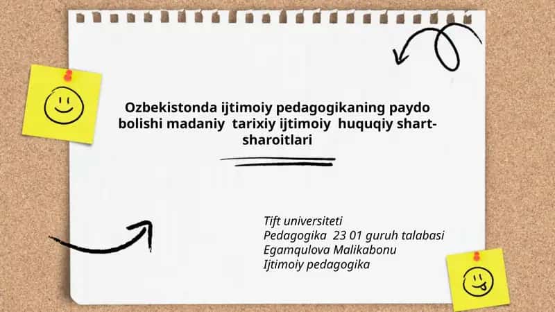 O'zbekistonda ijtimoiy pedagogikaning paydo bo'lishi madaniy tarixiy ijtimoiy huquqiy shart-sharoitlari