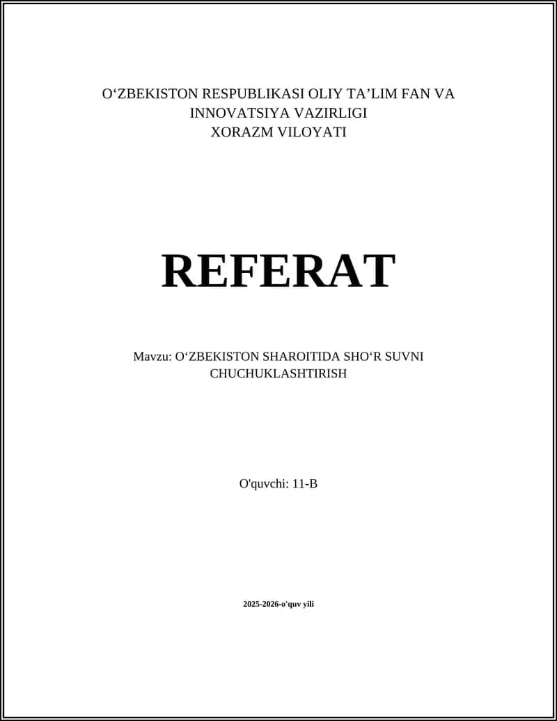 Oʻzbekiston sharoitida shoʻr suvni chuchuklashtirish