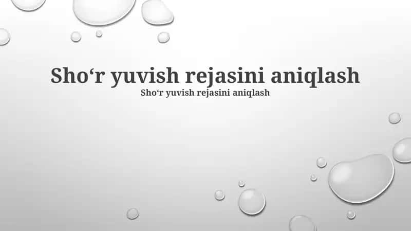 Shoʻr Yuvish Rejasini Aniqlash