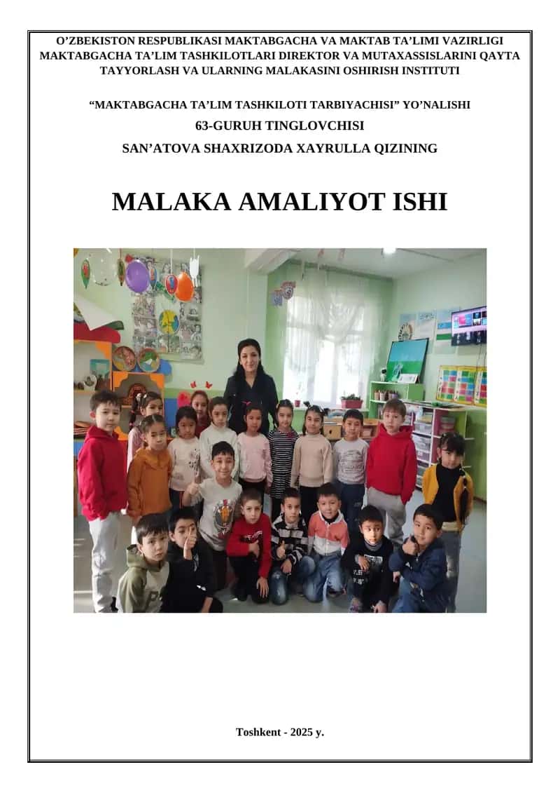 “MAKTABGACHA TA’LIM TASHKILOTI TARBIYACHISI” YO’NALISHI