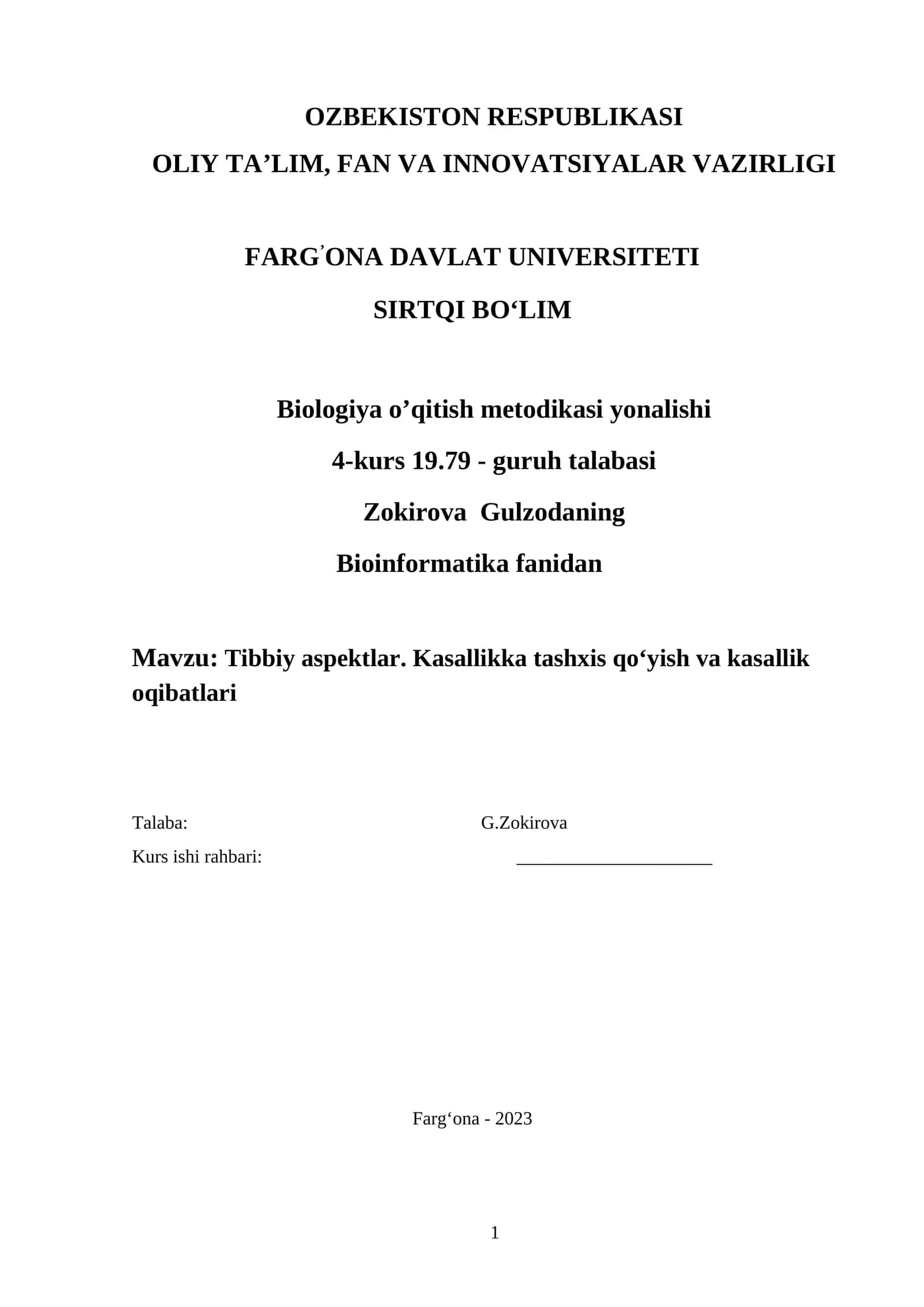 Biologiya o’qitish metodikasi yonalishi