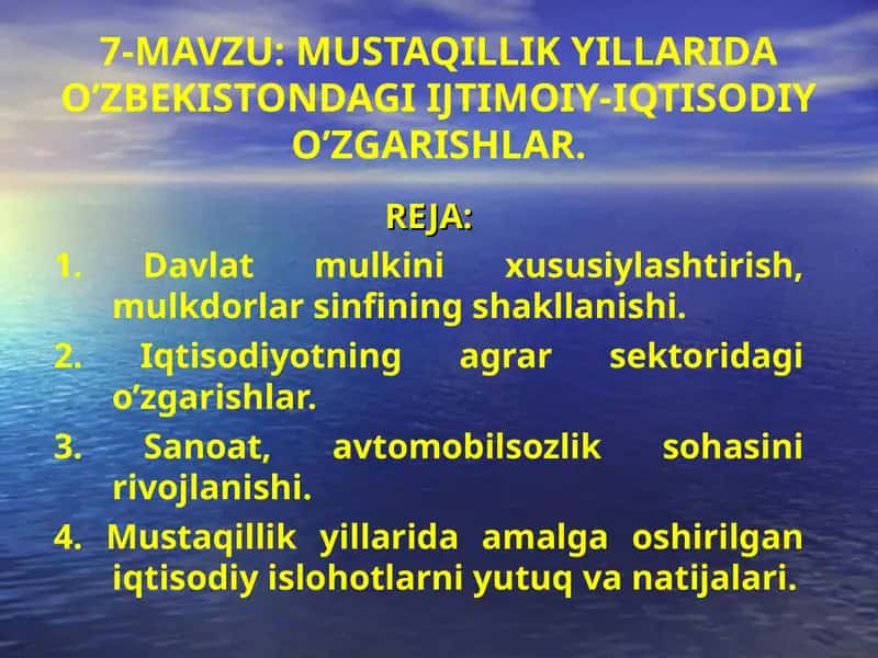 MUSTAQILLIK YILLARIDA O’ZBEKISTONDAGI IJTIMOIY-IQTISODIYO’ZGARISHLAR