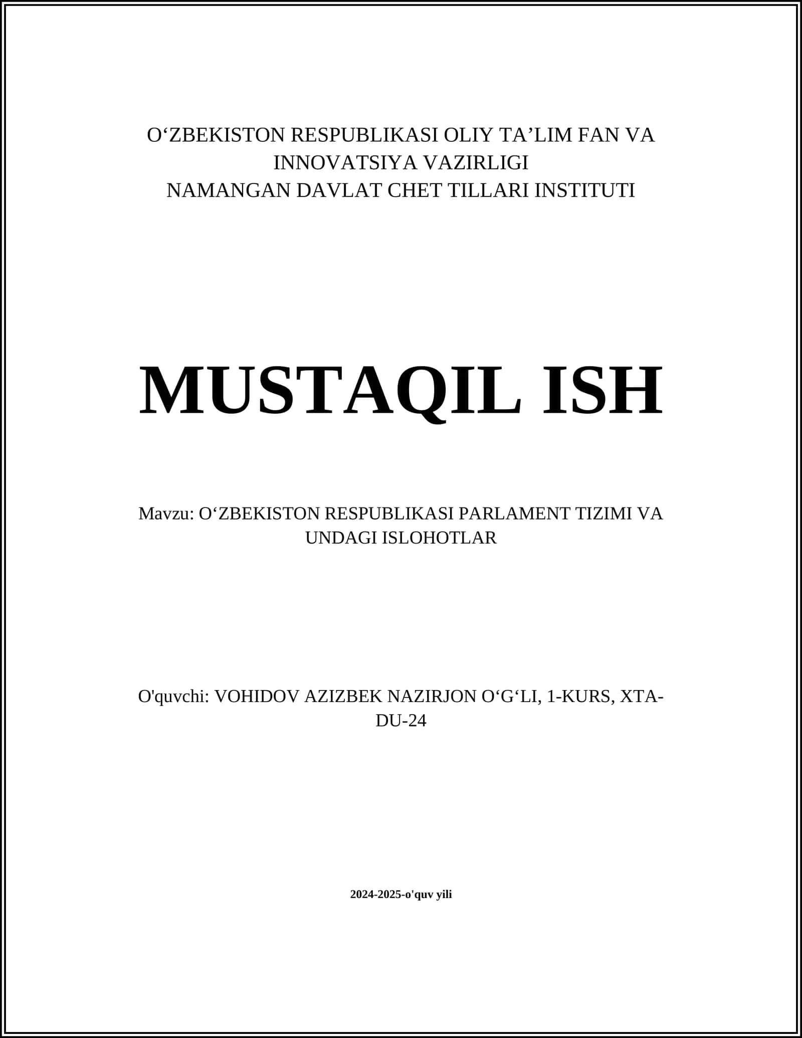 Oʻzbekiston Respublikasi Oliy Majlisi