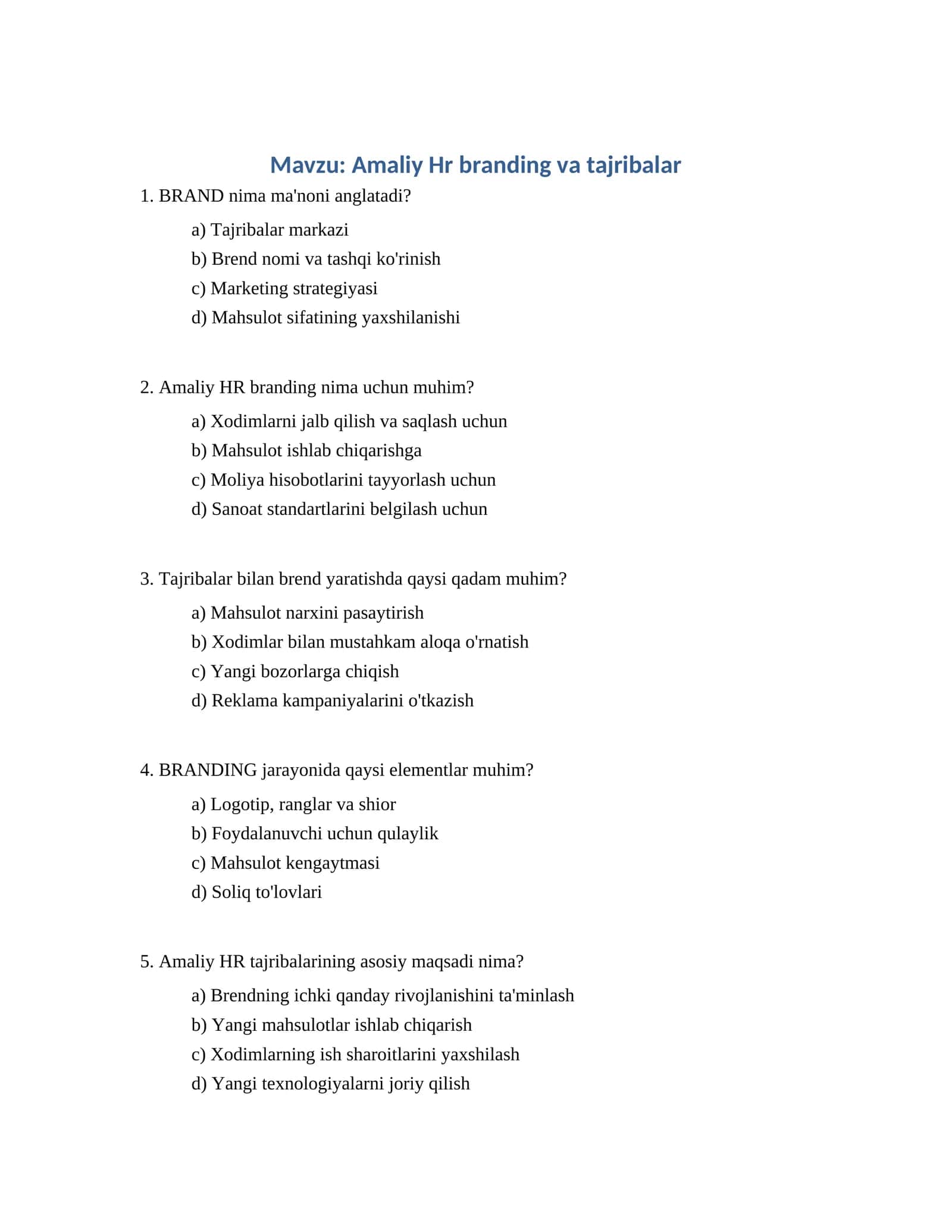 Amaliy HR branding va tajribalar