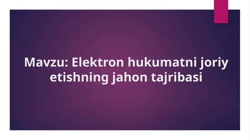 Elektron hukumatni joriy etishning jahon tajribasi
