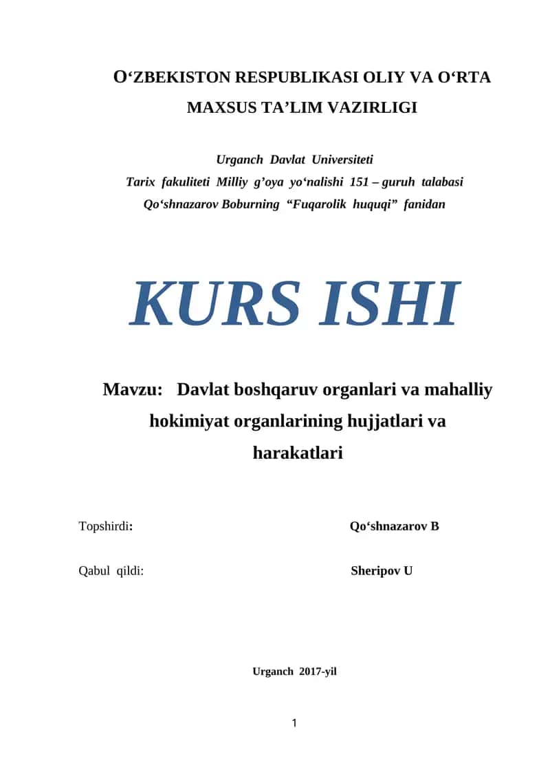 Fuqarolik huquqi kurs ishi