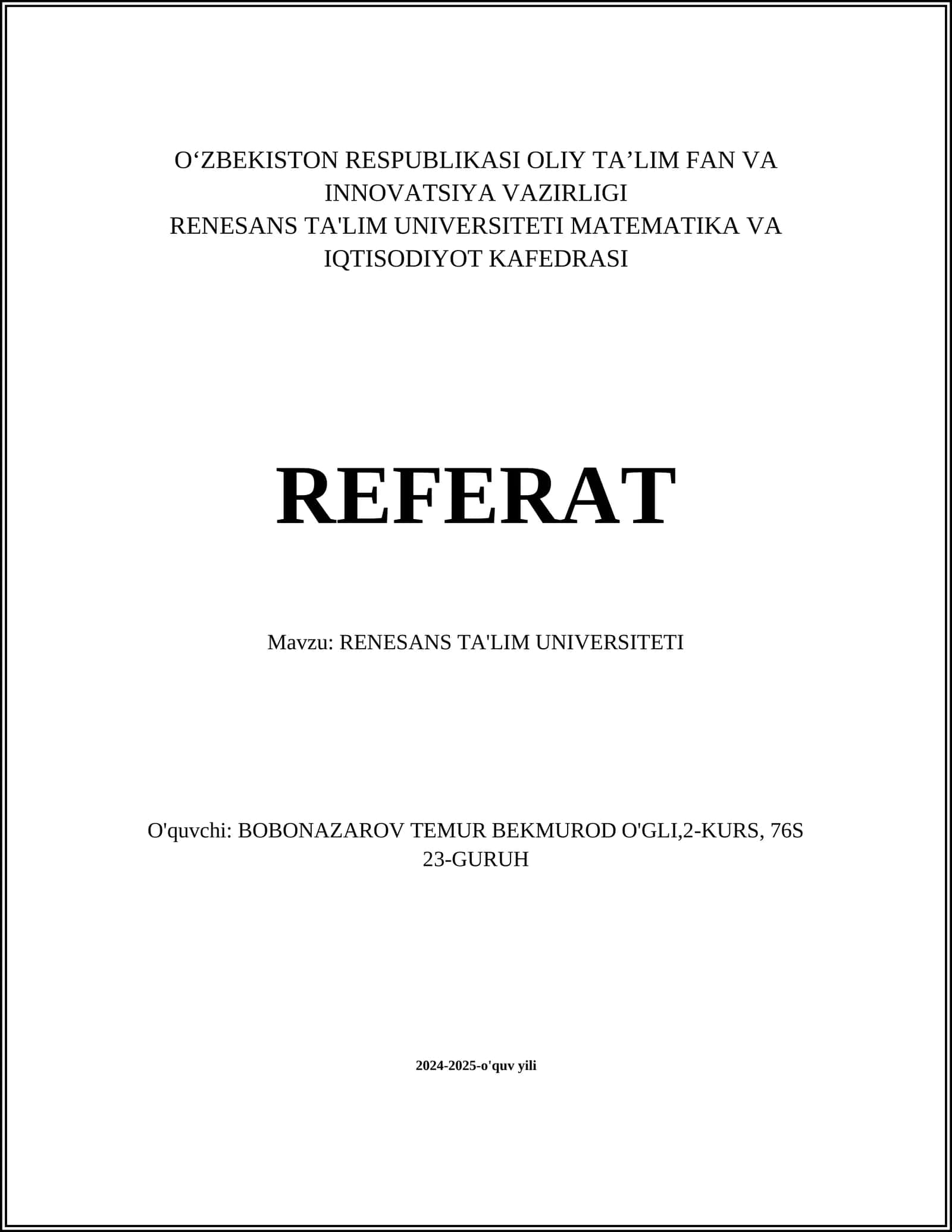 RENESANS TA'LIM UNIVERSITETI