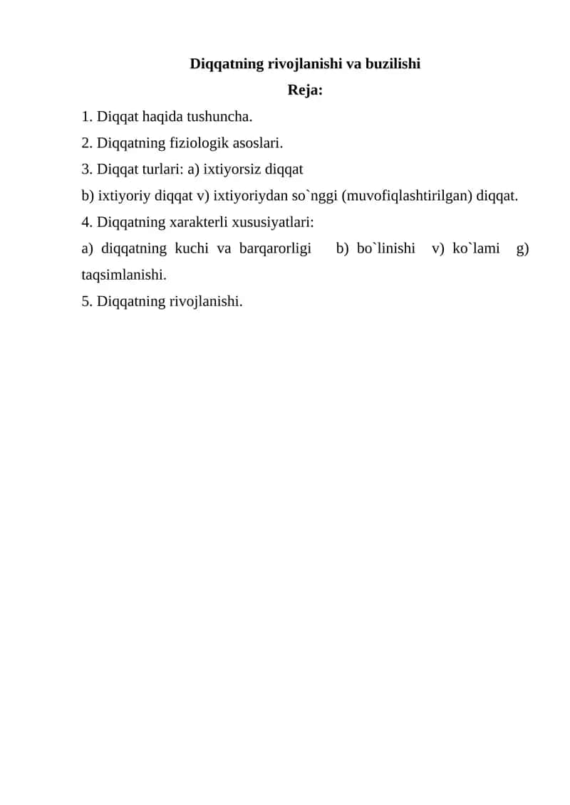 Diqqatning rivojlanishi va buzilishi