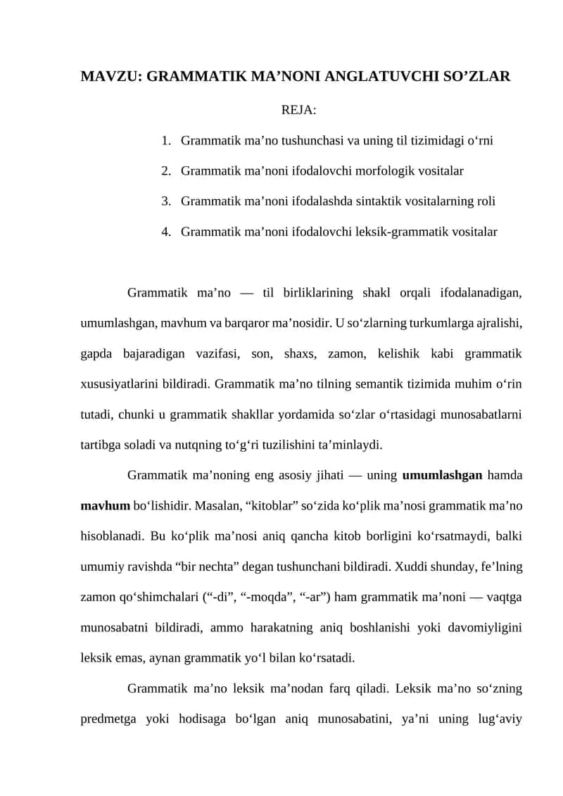 GRAMMATIK MA’NONI ANGLATUVCHI SO’ZLAR
