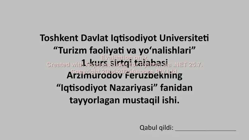 Arzimurodov Feruzbekning “Iqtisodiyot Nazariyasi” fanidan tayyorlagan mustaqil ishi