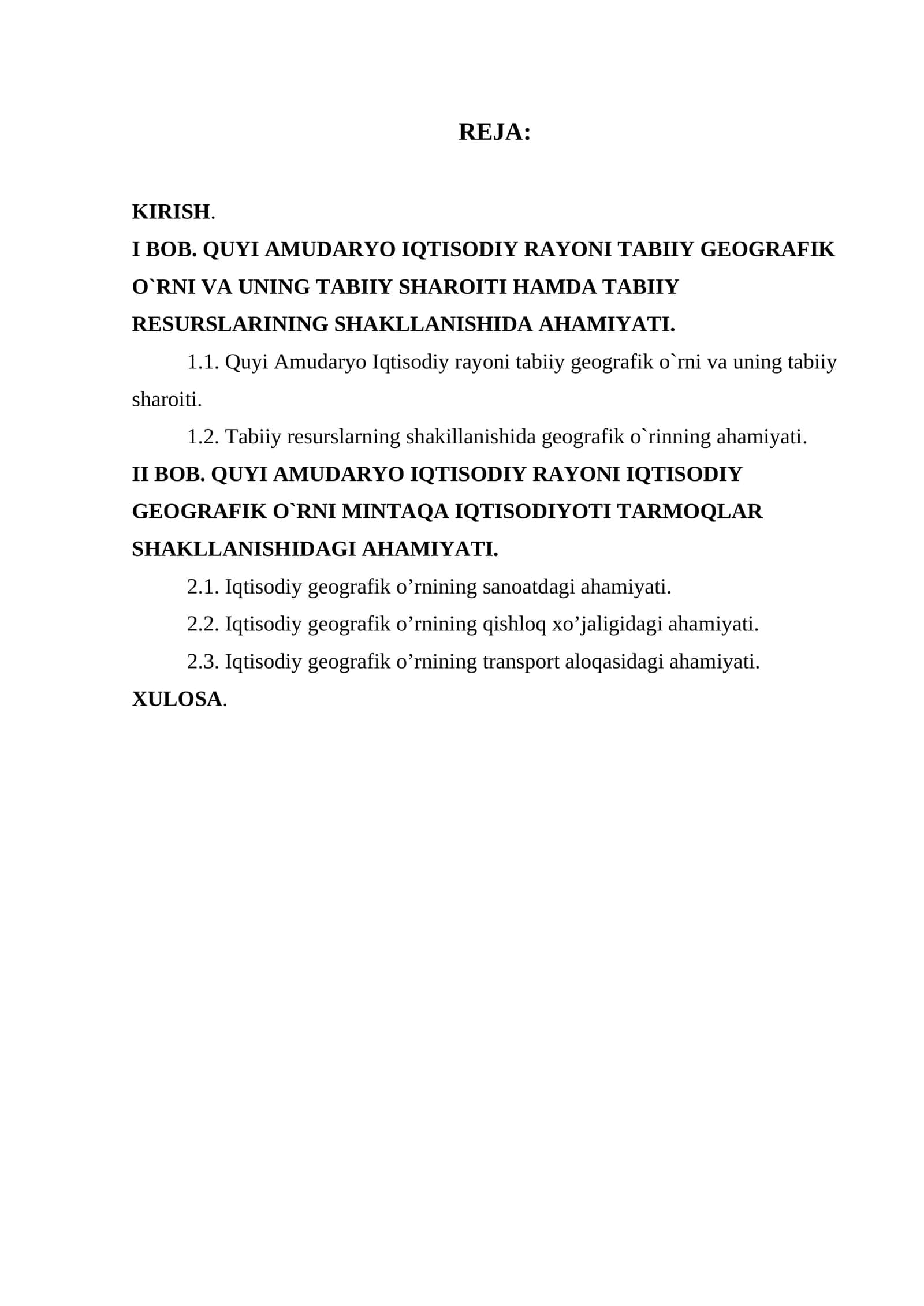 QUYI AMUDARYO IQTISODIY RAYONI TABIIY GEOGRAFIK
O`RNI