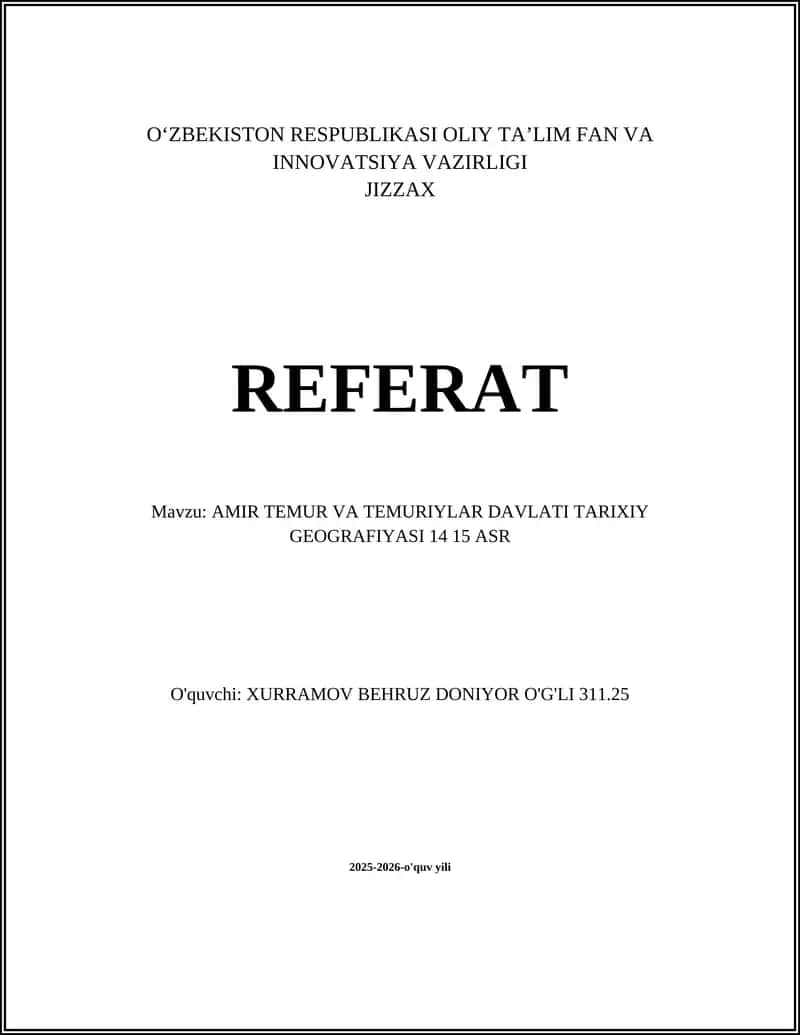 AMIR TEMUR VA TEMURIYLAR DAVLATI TARIXIY GEOGRAFIYASI 14 15 ASR