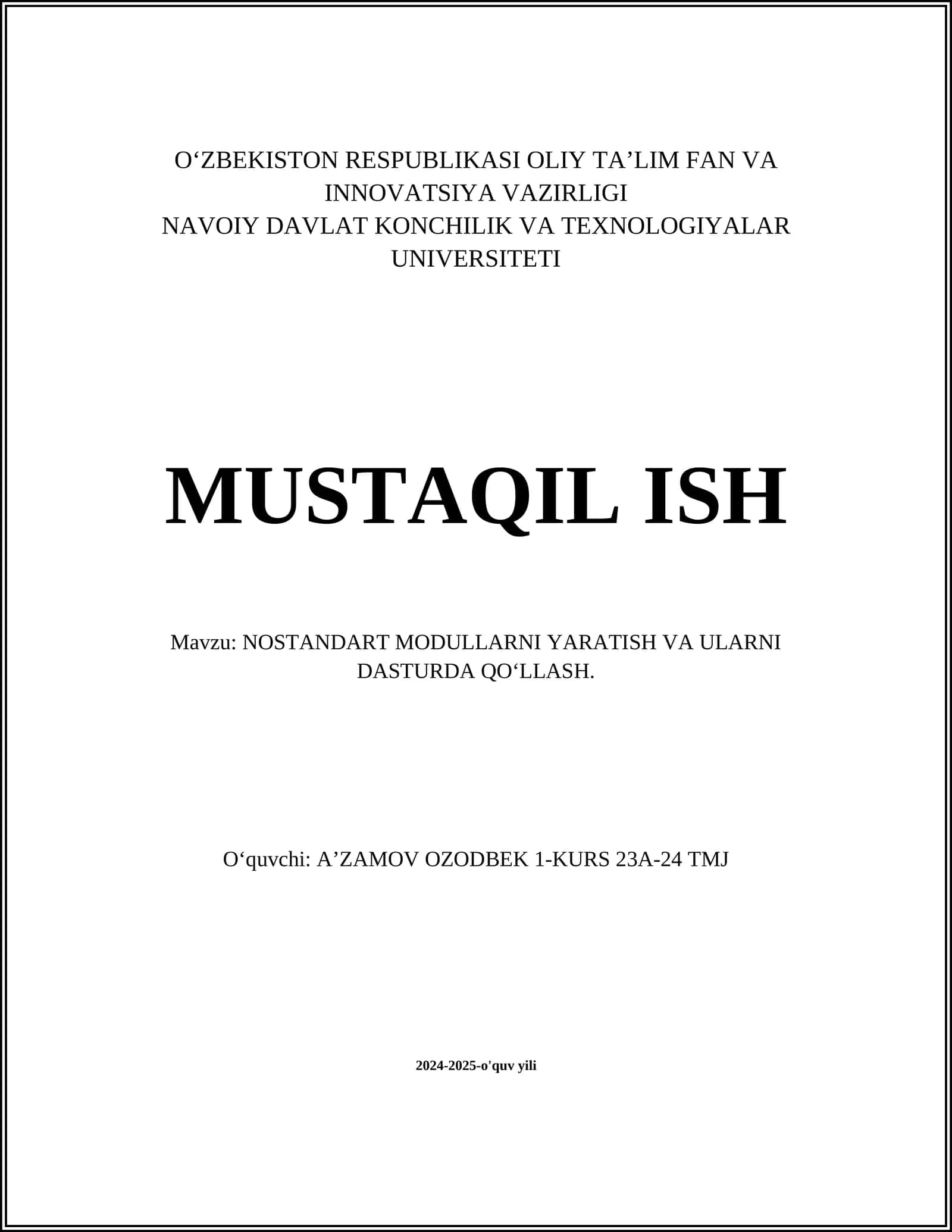 NOSTANDART MODULLARNI YARATISH VA ULARNI DASTURDA QOʻLLASH