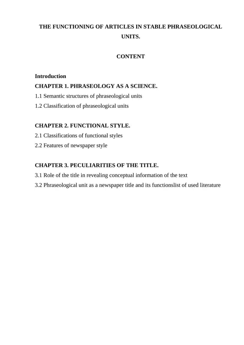 Functioning of Articles in Stable Phraseological Units
