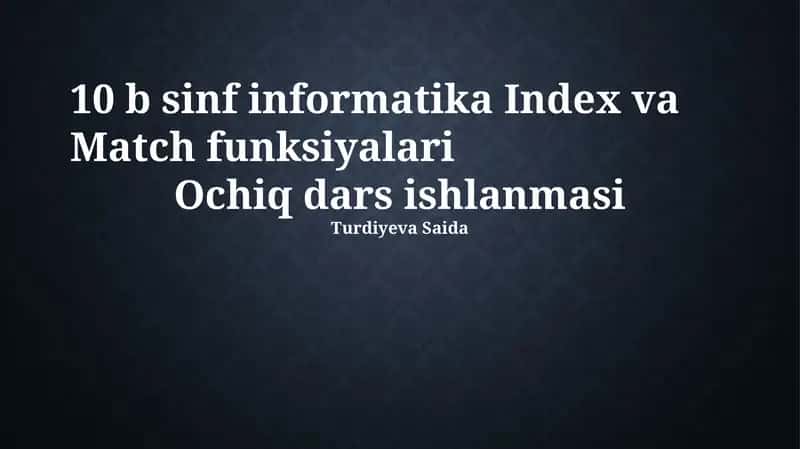 INDEX va MATCH funksiyalari