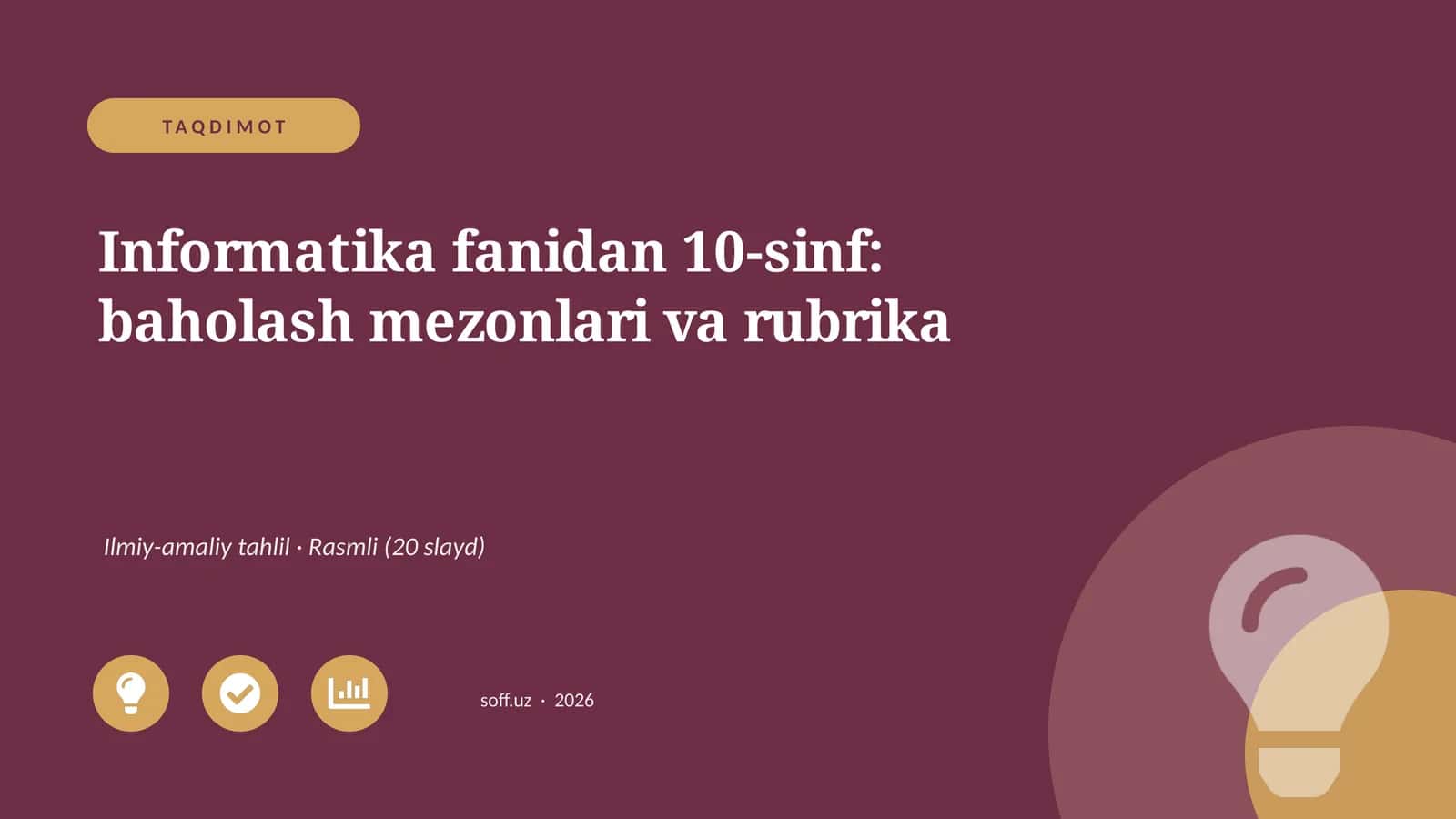 Informatika fanidan 10-sinf: baholash mezonlari va rubrika