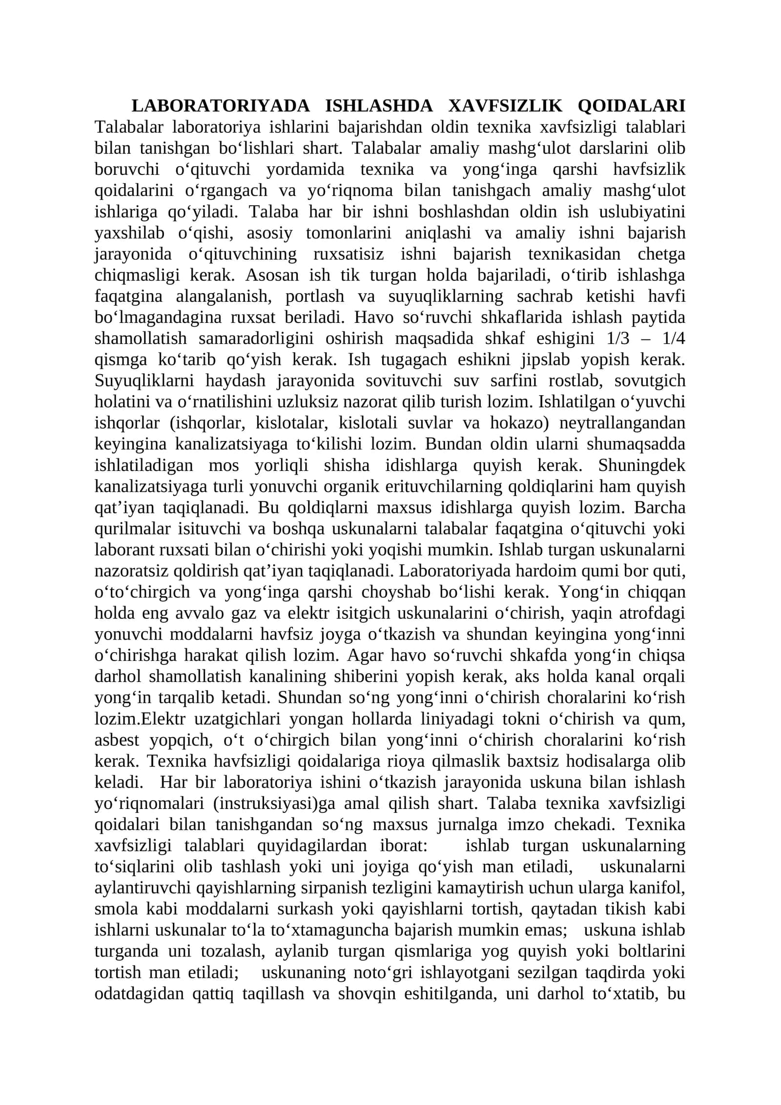 XAVFSIZLIK QOIDALARI