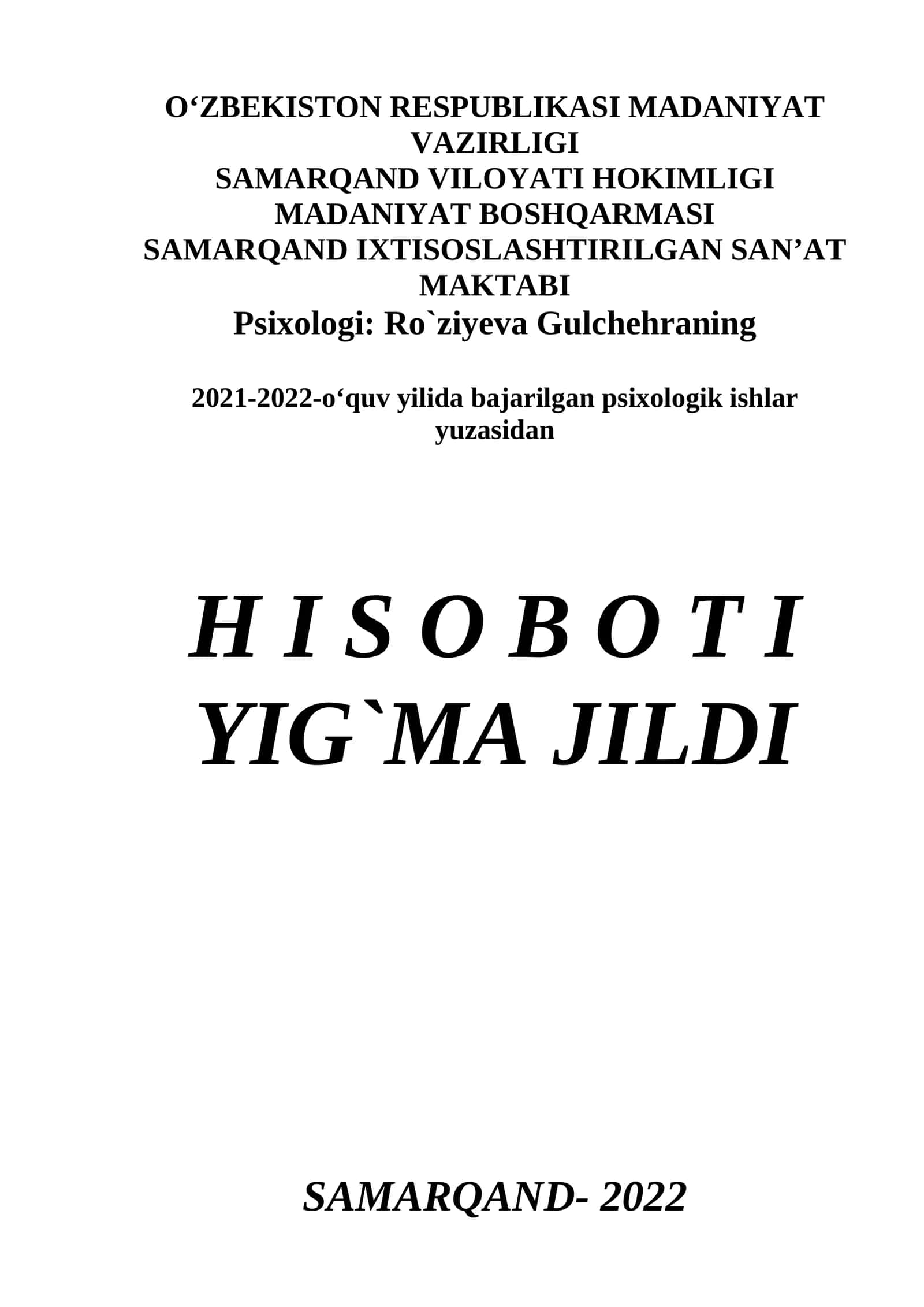 Psixologik ishlar yuzasidan Hisobot