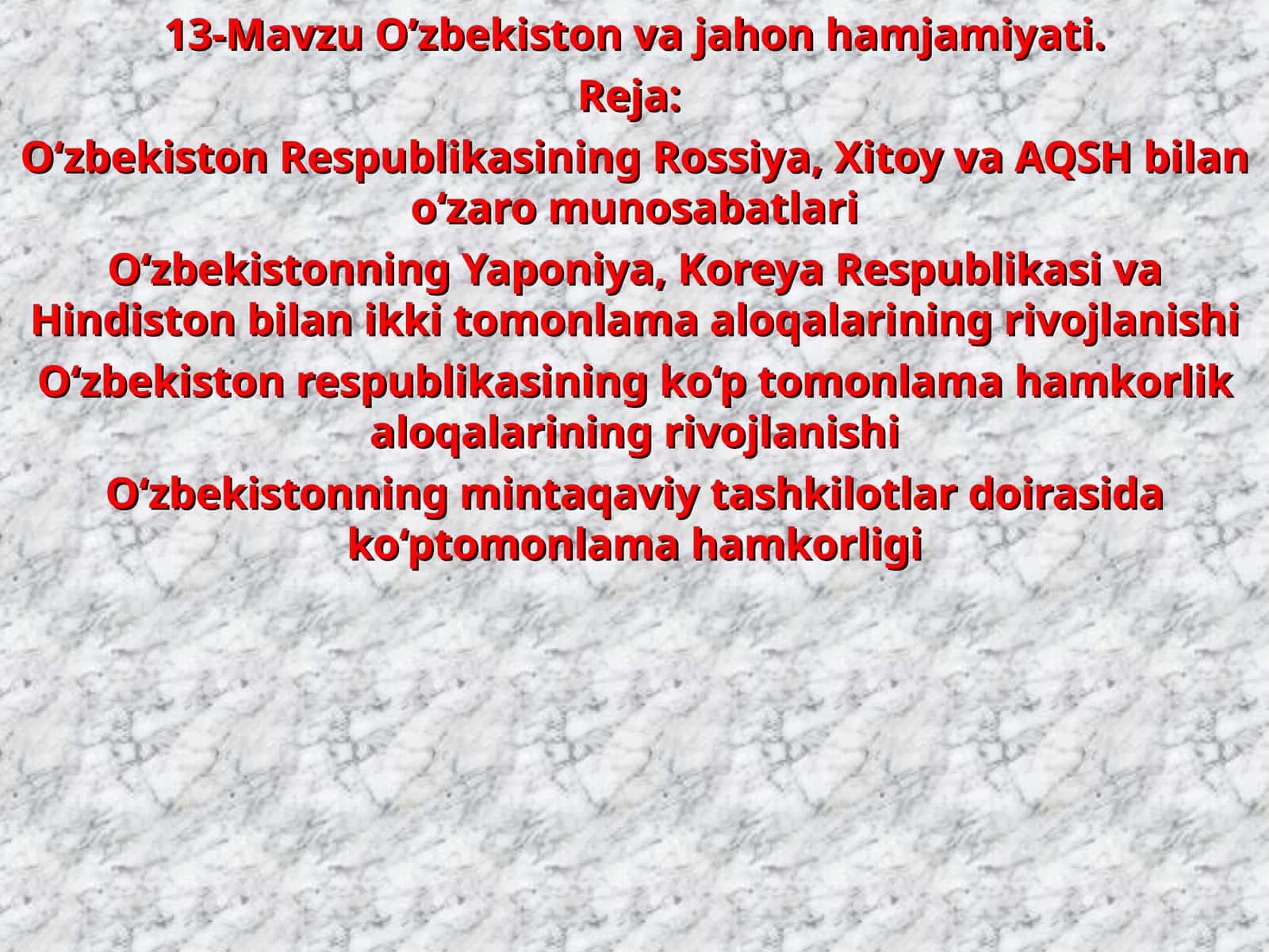 O‘zbekiston va jahon hamjamiyati