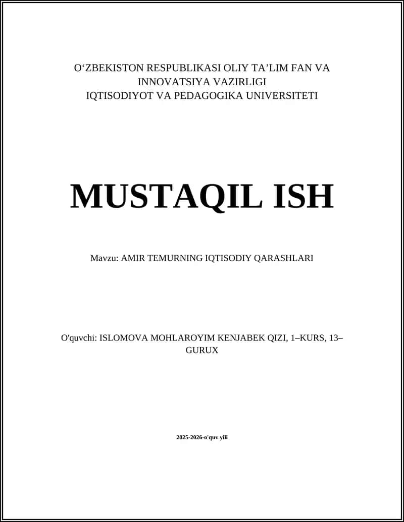 AMIR TEMURNING IQTISODIY QARASHLARI