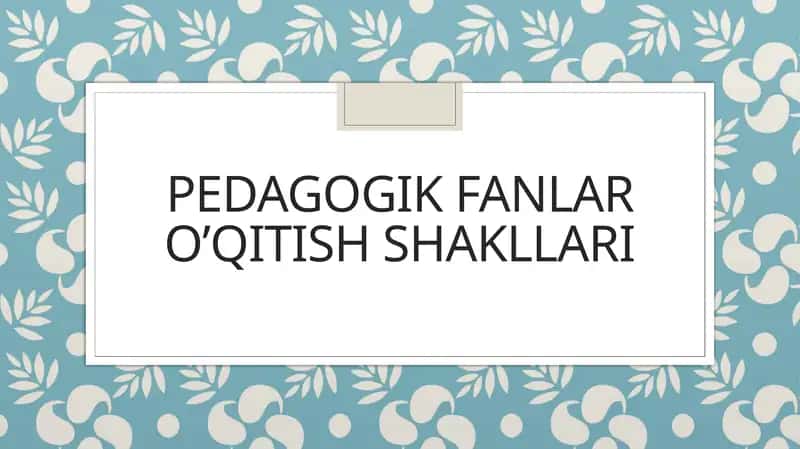Pedagogik fanlar o’qitish shakllari