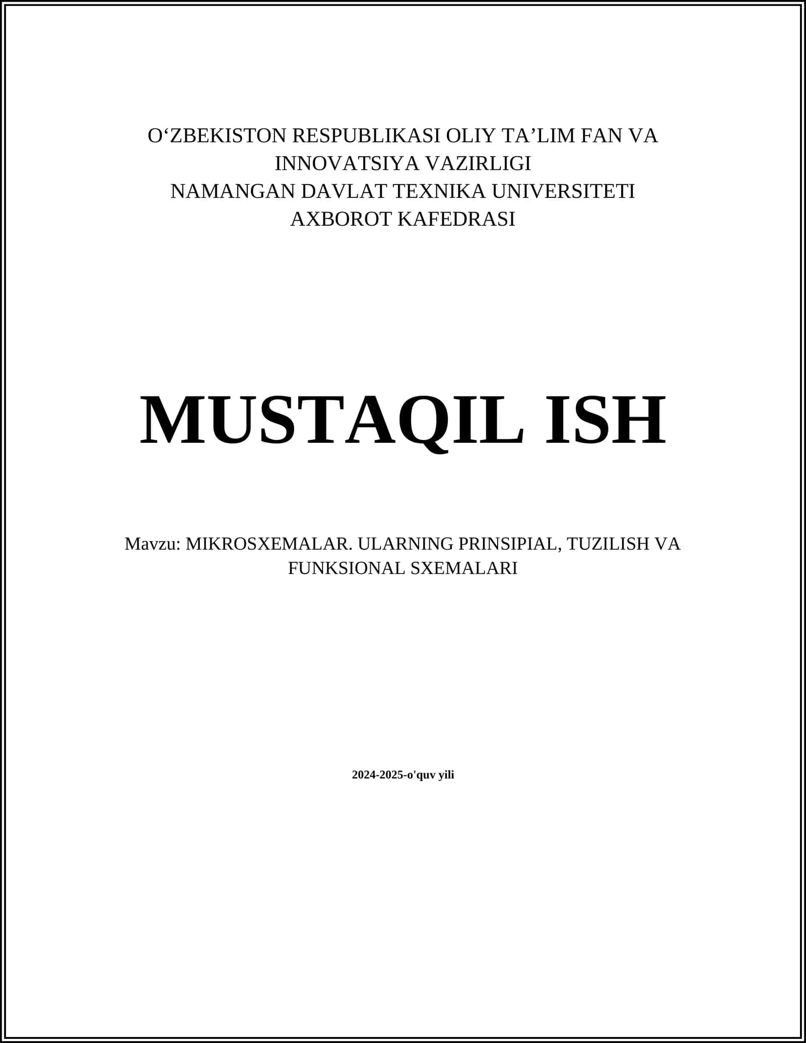 MIKROSXEMALAR. ULARNING PRINSIPIAL, TUZILISH VA FUNKSIONAL SXEMALARI