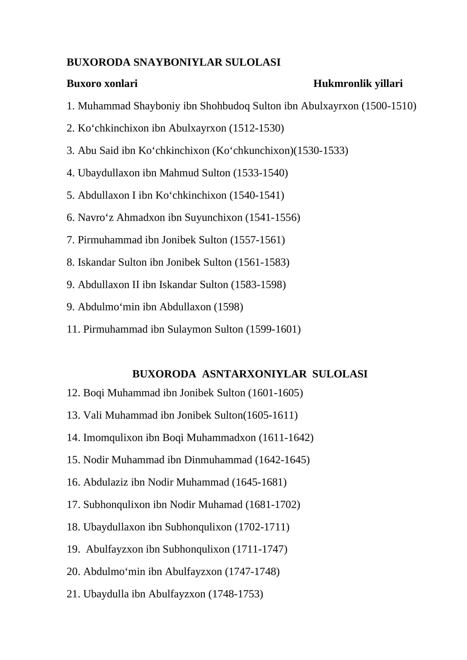 Buxoroda Snayboniylar Sulolasi