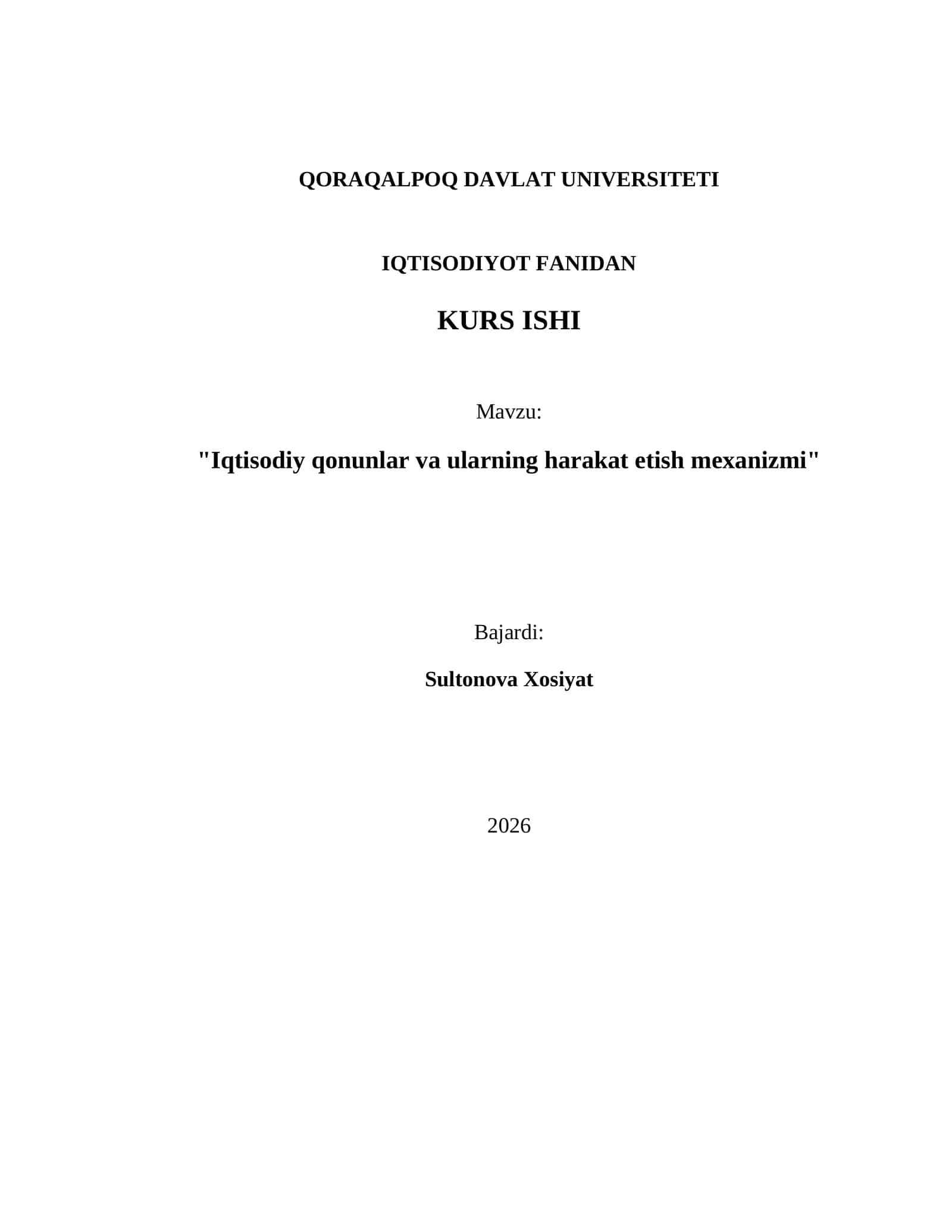 Iqtisodiy qonunlar va ularning harakat etish mexanizmi