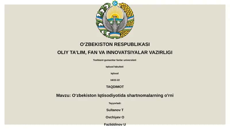 Oʻzbekiston Iqtisodiyotida shartnomalarning o'rni