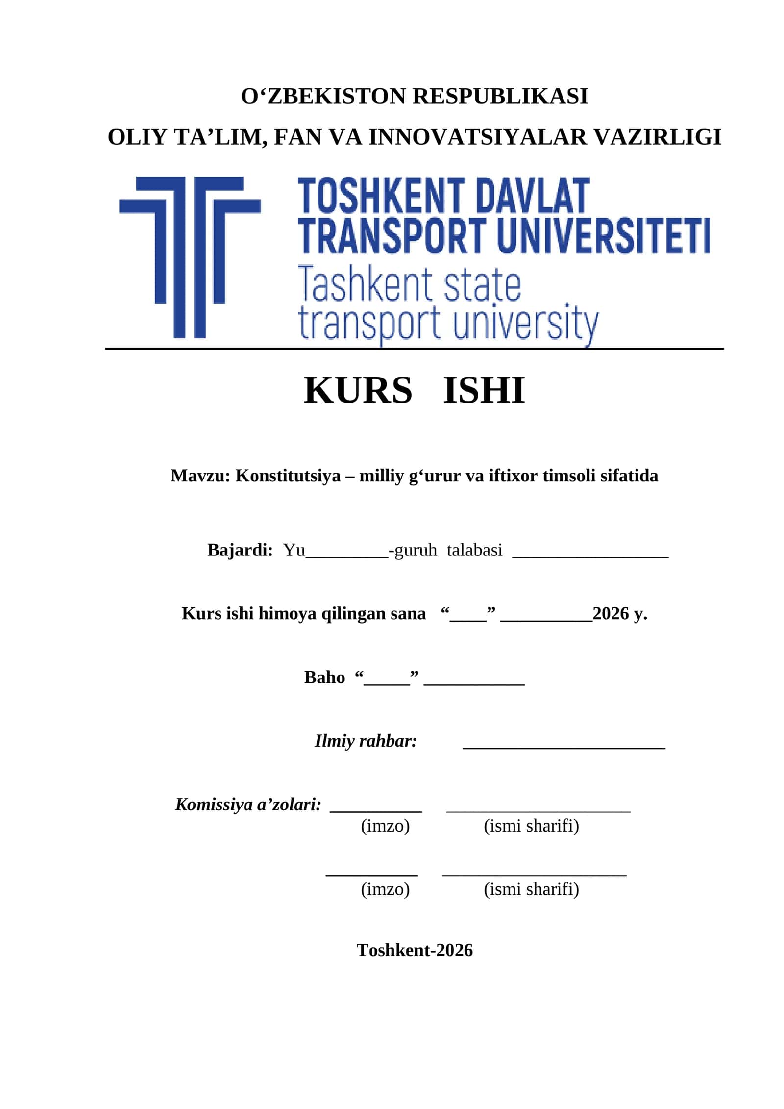 Konstitutsiya – milliy g‘urur va iftixor timsoli sifatida kurs ishi