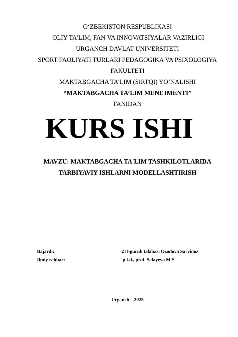 MAKTABGACHA TA'LIM MENEJMENTI