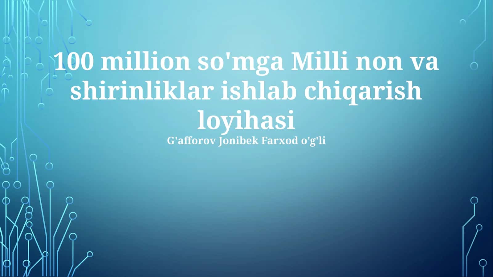 100 million so'mga Milli non va shirinliklar ishlab chiqarish loyihasi