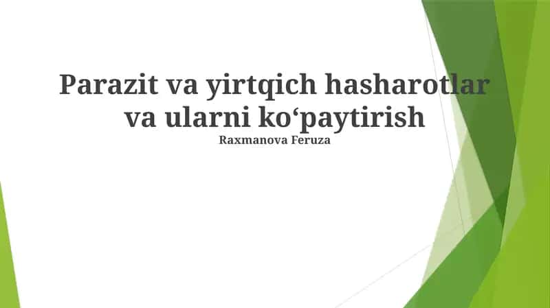 Yirtqich Hasharotlar va ularni koʻpaytirish
